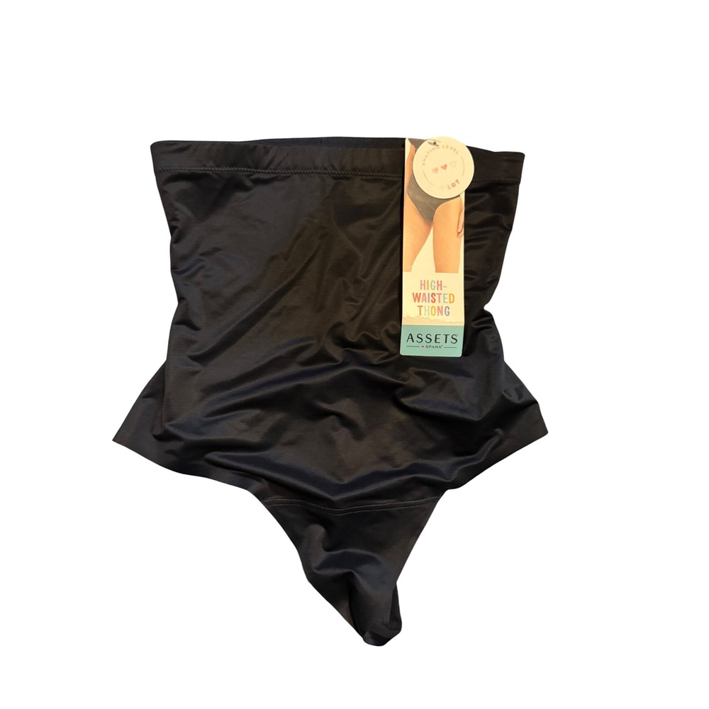 NWT Black ASSETS by SPANX® Womens Flawless Finish High-Waisted Shaping Thong M